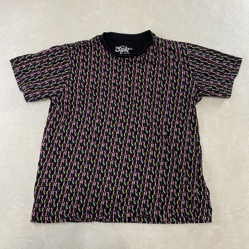 Eighty Eight Brand Black T-Shirt LUXURY Monogram Print Short Sleeve Large